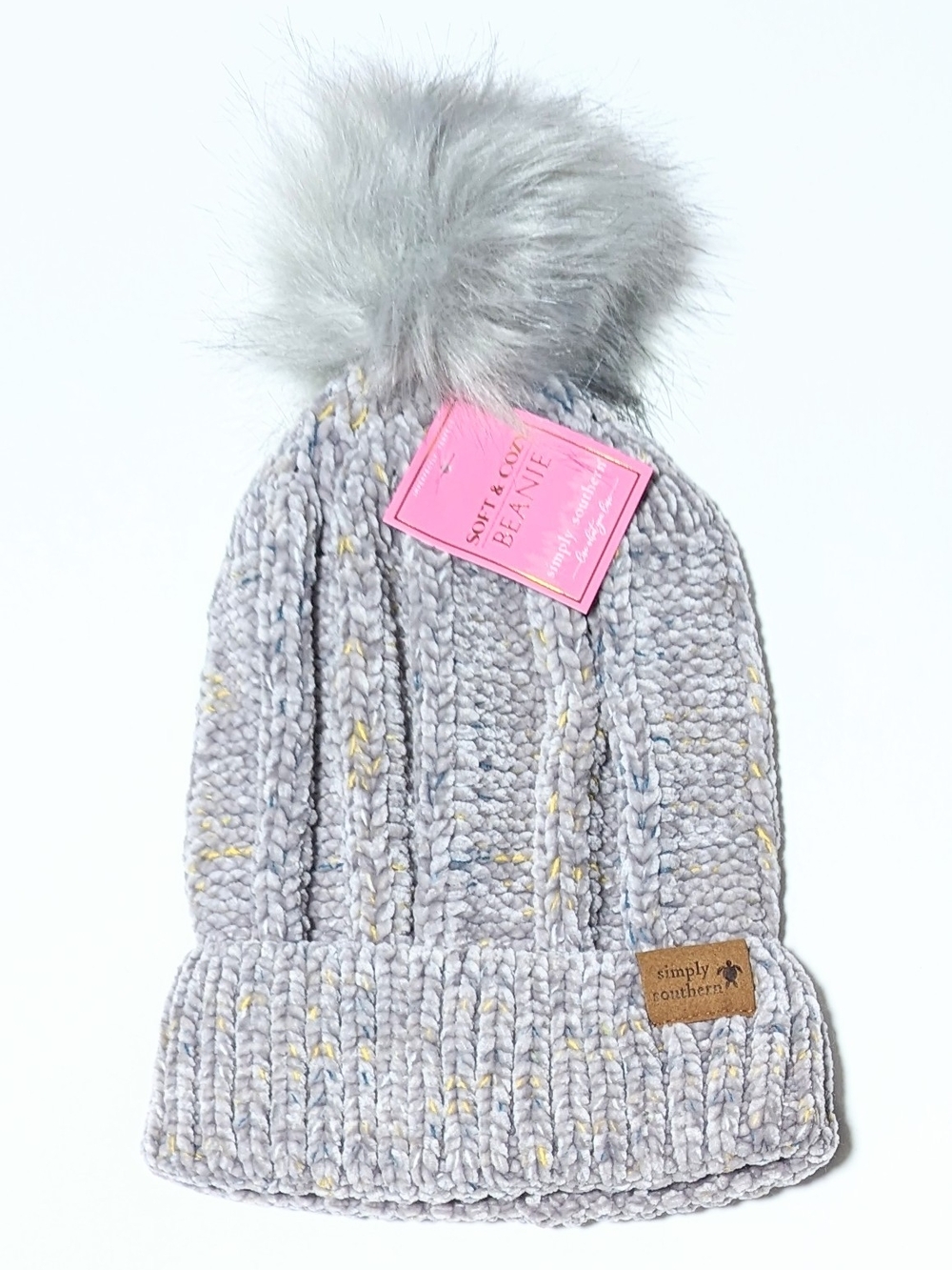 Simply Southern Light Gray Speckled Knit Pom Beanie